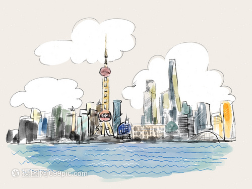 上海地標(biāo)涂鴉手繪